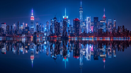 Panoramic view on Manhattan at night, New York, USA - obrazy, fototapety, plakaty