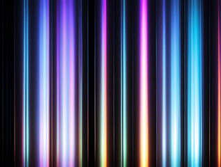 Abstract colorful neon light background with vertical lines and stripes.