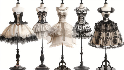 Vector illustration of beautiful retro clothing on mannequins.