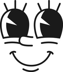 Cartoon comic groovy face, funny eye emotion and retro cute emoji character. Isolated vector monochrome friendly personage with scenery smile and big eyes. Happy facial expression, positive feelings