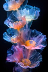 colorful transparent fantasy flower, isolated on a black background

