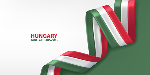 Hungary ribbon flag. Bent waving ribbon in colors of the Hungarian national flag. National flag background design.