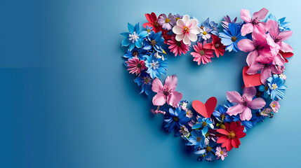 A Heartfelt Floral Banner: Celebrating Mothers and Grandmothers on Mother's Day and Grandparents' Day as well as Saint Valentine's Day with a Creative Flower Composition in the Shape of a Heart