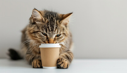 bangel cat drinking coffee
