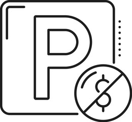 Car toll parking, garage service line icon. Vehicles paid parking location or slots road sign thin line vector pictogram or icon, automobile garage place outline symbol with dollar sign