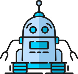 Futuristic virtual bot, game humanoid droid, alien retro robot line color icon. AI robot, robotic technology droid or industry future machine, artificial intelligence bot outline vector symbol or icon - 785782924