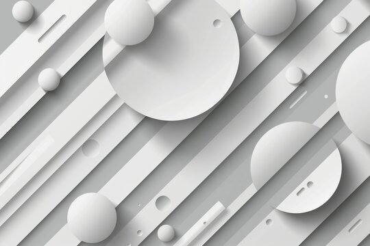 Dynamic interplay of white circles on a white and black backdrop. Abstract geometric pattern.