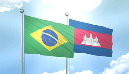 Brazil and Cambodia Flag Together A Concept of Relations