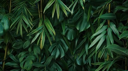 minimalist background featuring dark green leaf bamboo