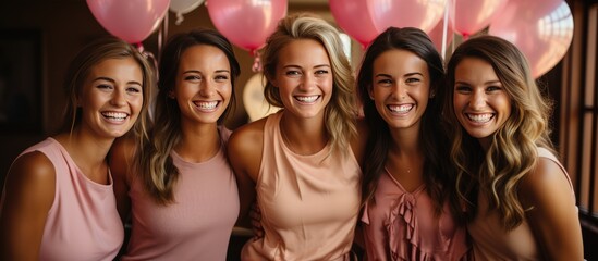 Group of young female athletes smiling and laughing together while wearing sporty fitness clothes - Powered by Adobe