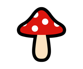 Mushroom icon. Amanita muscaria. Fly agaric. Flat mushrom illustration.