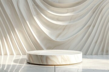 Round Marble Table in Front of White Wall