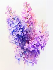 Watercolor lilac flowers, pastel colors, isolated on a white background - Queen of Shrubs.

