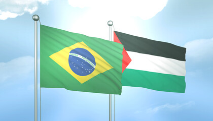 Brazil and Palestine Flag Together A Concept of Relations