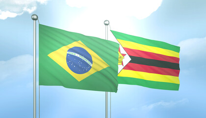 Brazil and Zimbabwe Flag Together A Concept of Relations