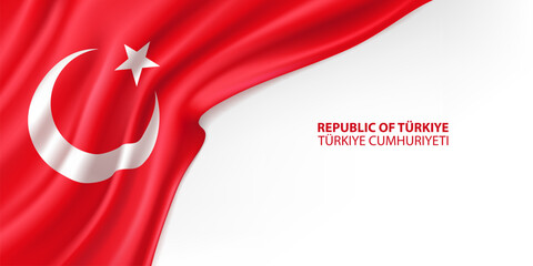 Türkiye 3D national flag. The national flag of Türkiye, isolated on white background. National flag background design.