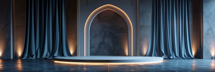 Obraz premium Stage With Curtains and Round Table