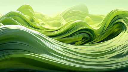 Surreal Green Waves Flowing in an Abstract Digital Art Landscape - obrazy, fototapety, plakaty