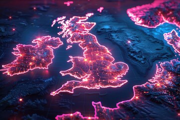 map of the british islands at night