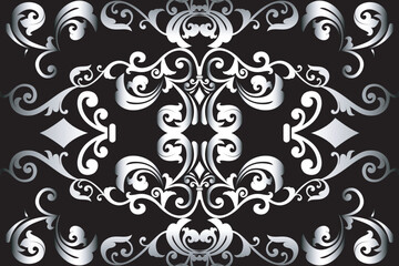 Seamless black and white kaleidoscope gradient floral art pattern of batik woven ethnic ornament for background sticker wallpaper advertising or clothing. Vector Illustration.