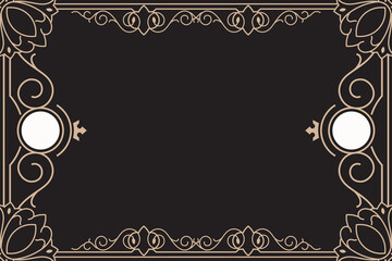 Vintage frame with patterned angles on a black background. Design a template for invitations, leaflets and greeting cards. Vector illustration.