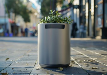 Blank mockup of a public trash can with a builtin deodorizer to eliminate unpleasant smells. . - obrazy, fototapety, plakaty