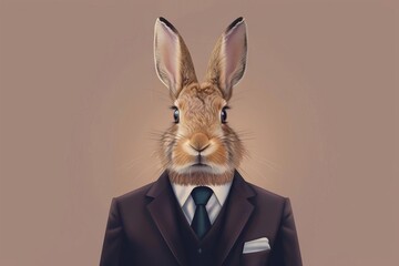 anthropomorphic rabbit in formal business suit surreal animal portrait illustration - obrazy, fototapety, plakaty