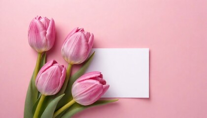 Happy mother's day card with pink tulips on a pink background created with generative ai.