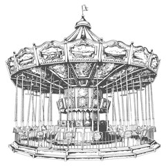 amusement park images using Old engraving style black color only