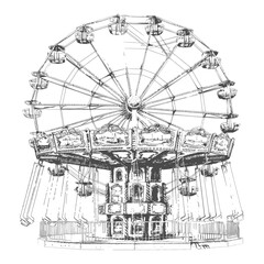 amusement park images using Old engraving style black color only