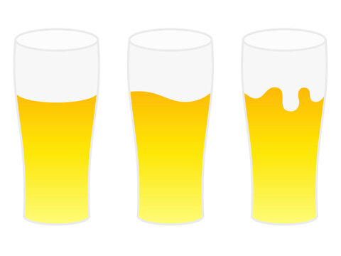 立体的グラスビールアイコンセット：灰色主線