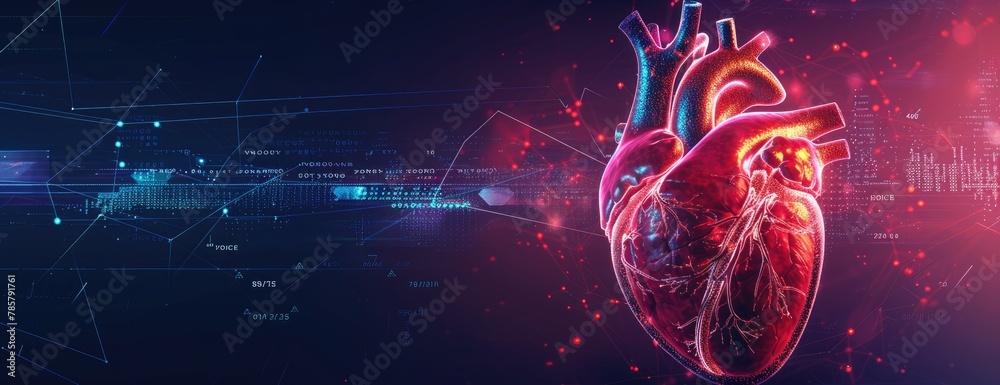Sticker futuristic human heart with data visualization lines, representation, 3d created with ai