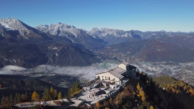 Flight around of Eagle's Nest (Kehlsteinhaus or Hitler's Tea House) at atumn morning, Berchtesgaden, Germany. 2.5x speeded up from 24 fps