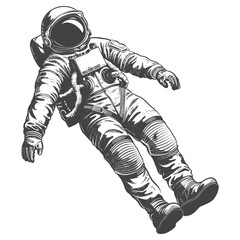 astronaut floating in space full body images using Old engraving style body black color only