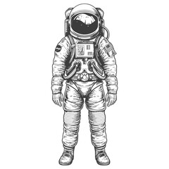 astronaut full body images using Old engraving style body black color only