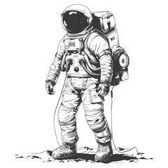 astronaut full body images using Old engraving style body black color only