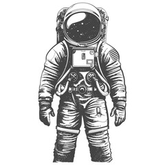 astronaut full body images using Old engraving style body black color only