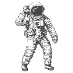 astronaut full body images using Old engraving style body black color only