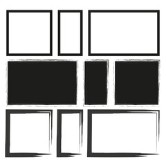 Distressed square frames set. Grunge style borders. Artistic rectangle outlines. Vector illustration. EPS 10.