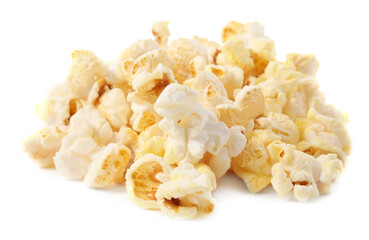Fresh popcorn isolated on white. Tasty snack