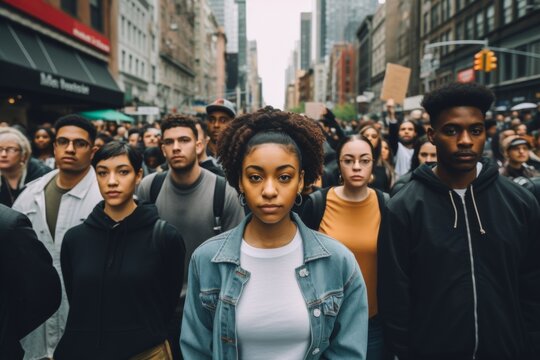 People protesting on a city street