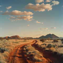 Expansive, Arid Australian Outback with a Rough Dirt Road
