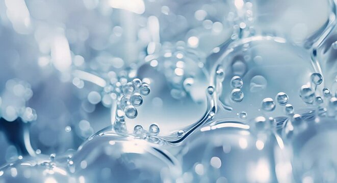 Visualization of hyaluronic acid hydrating hexagonal skin cells, with a dewy finish