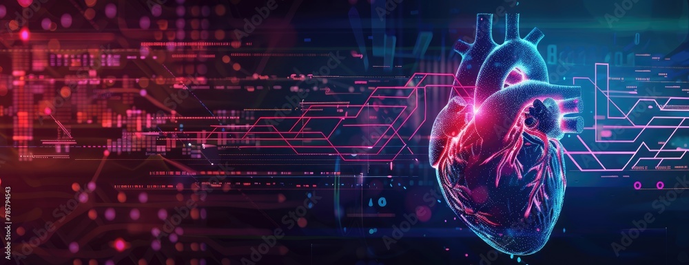 Sticker futuristic human heart with data visualization lines, representation, 3d created with ai