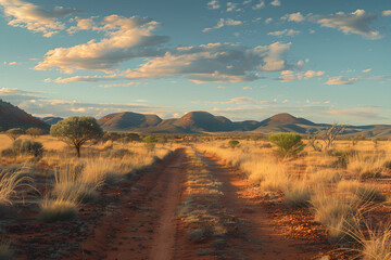 Expansive, Arid Australian Outback with a Rough Dirt Road
