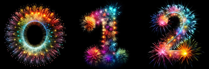 Numbers 0, 1, 2 Firework Alphabet: Explosive Letter Display