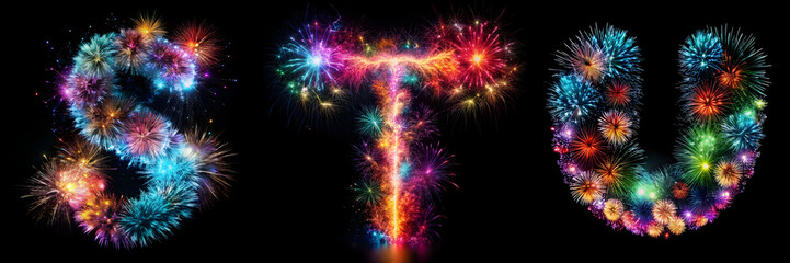 Letters S, T, U, Firework Alphabet: Explosive Letter Display