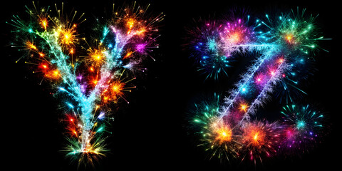 Obraz na płótnie Canvas Letters Y, Z, Firework Alphabet: Explosive Letter Display