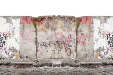 Concrete abandoned wall with graffiti over isolated transparent background