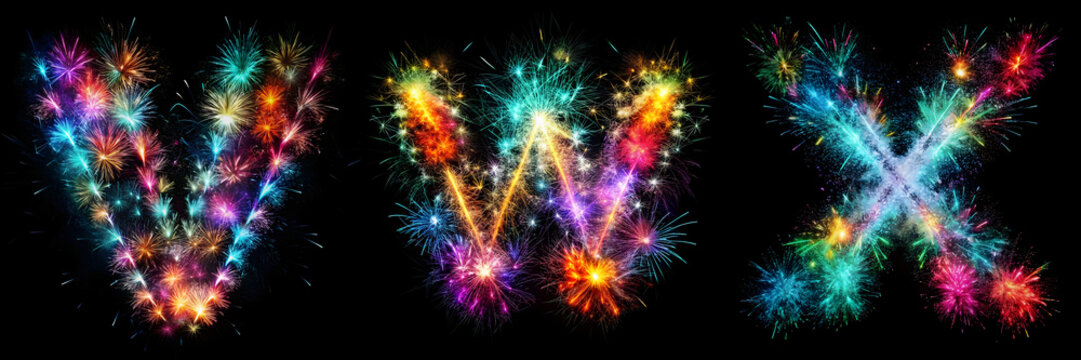 Letters V, W, X,  Firework Alphabet: Explosive Letter Display